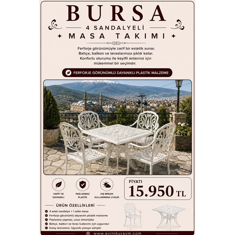 BURSA 4 SANDALYELİ MASA TAKIMI
