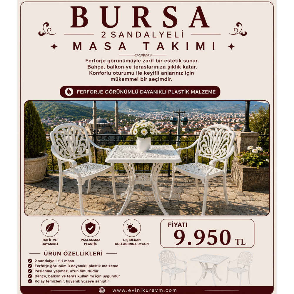 BURSA 2 SANDALYELİ MASA TAKIMI