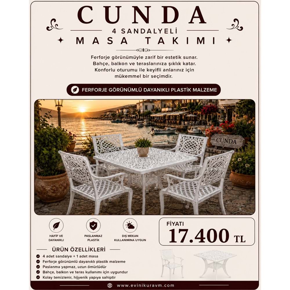 CUNDA 4 SANDALYELİ MASA TAKIMI
