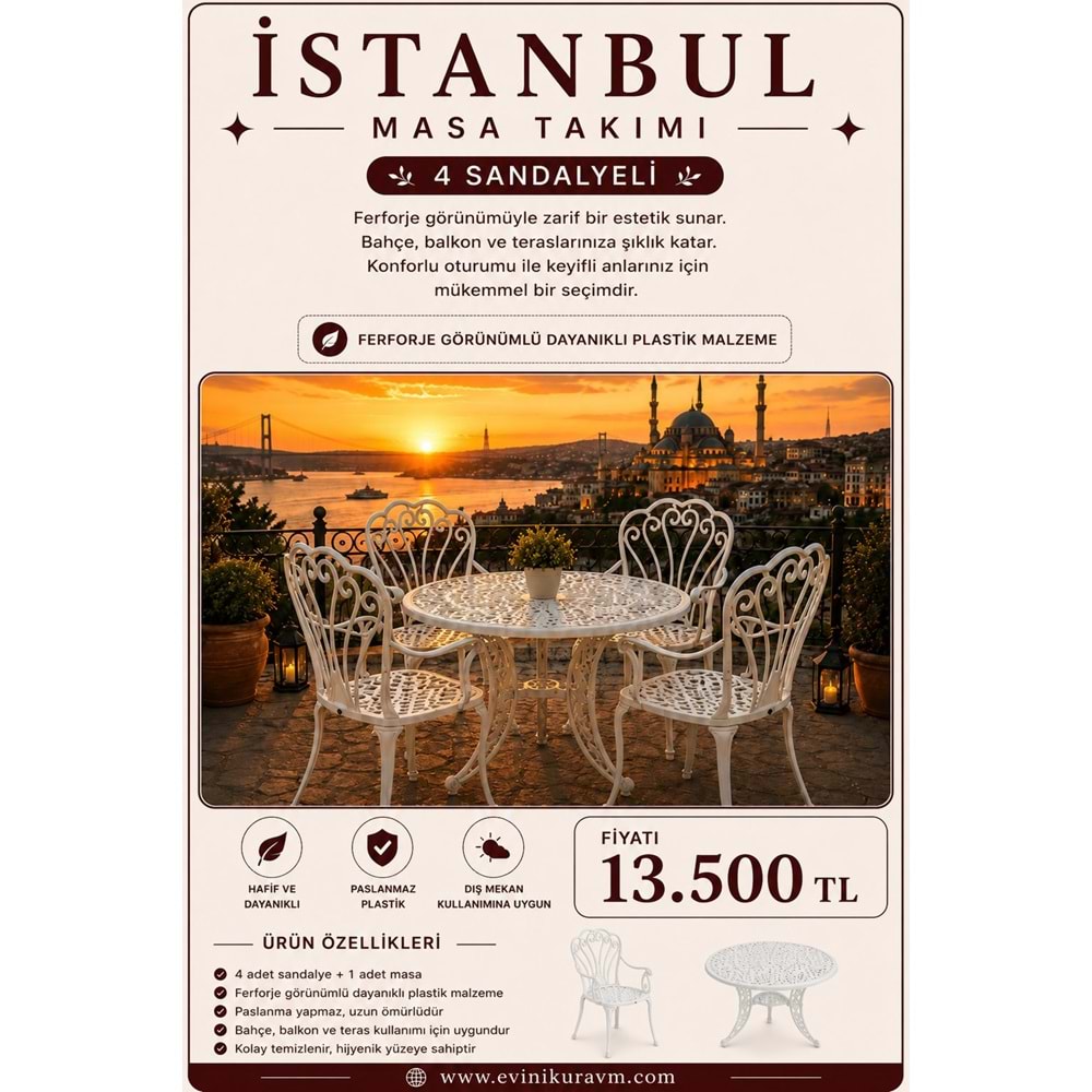 İSTANBUL 4 SANDALYELİ MASA TAKIMI