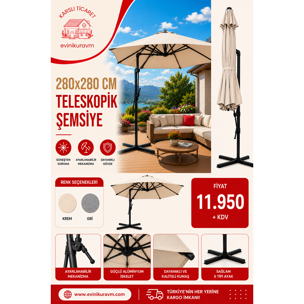 280*280 TELESKOPİK ŞEMSİYE