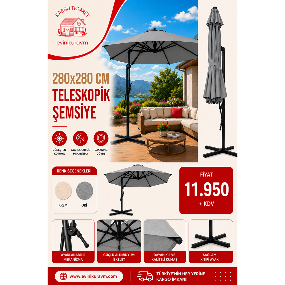 280*280 TELESKOPİK ŞEMSİYE