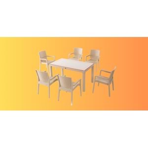 STARS 90*150 RATTAN CAMLI MASA+6 SANDALYE KAPİÇİNO VIKTOR