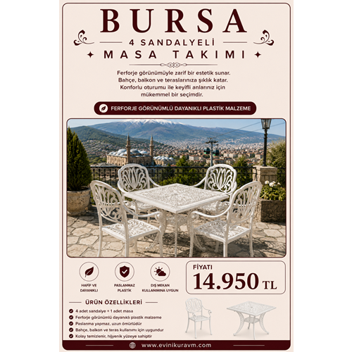 BURSA 4 SANDALYELİ MASA TAKIMI