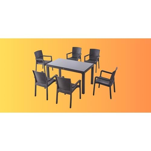 STARS 90*150 RATTAN CAMLI MASA 6 VİCTOR SANDALYE KAHVE