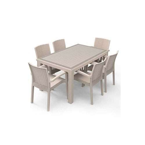 STARS 90*150 RATTAN CAMLI MASA+6 SANDALYE KAPİÇİNO VIKTOR