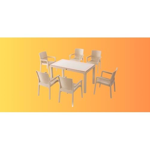 STARS 90*150 RATTAN CAMLI MASA+6 SANDALYE KAPİÇİNO VIKTOR